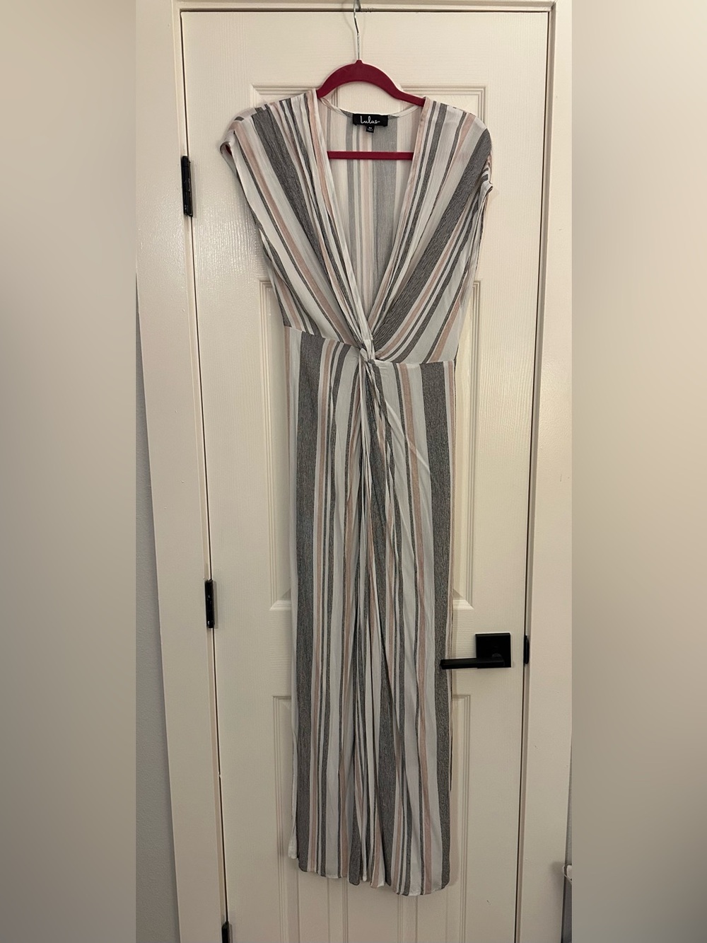 Lulu's Striped Neutral Thompson Slip-On Maxi Dress - Cream, Tan, Black